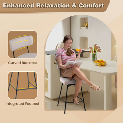 25 Inch 2-Piece Modern Upholstered Bar Stools with Back