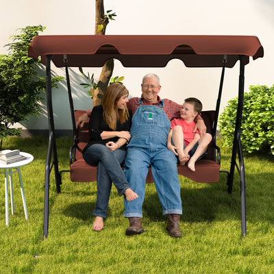 3 Seats Patio Canopy Swing-Brown