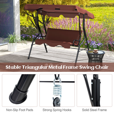 3 Seats Patio Canopy Swing-Brown