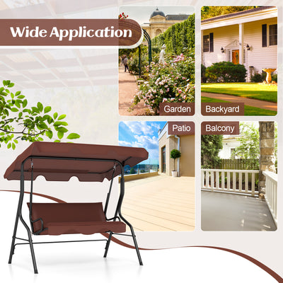 3 Seats Patio Canopy Swing-Brown
