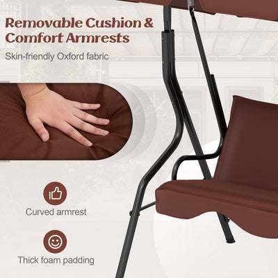 3 Seats Patio Canopy Swing-Brown
