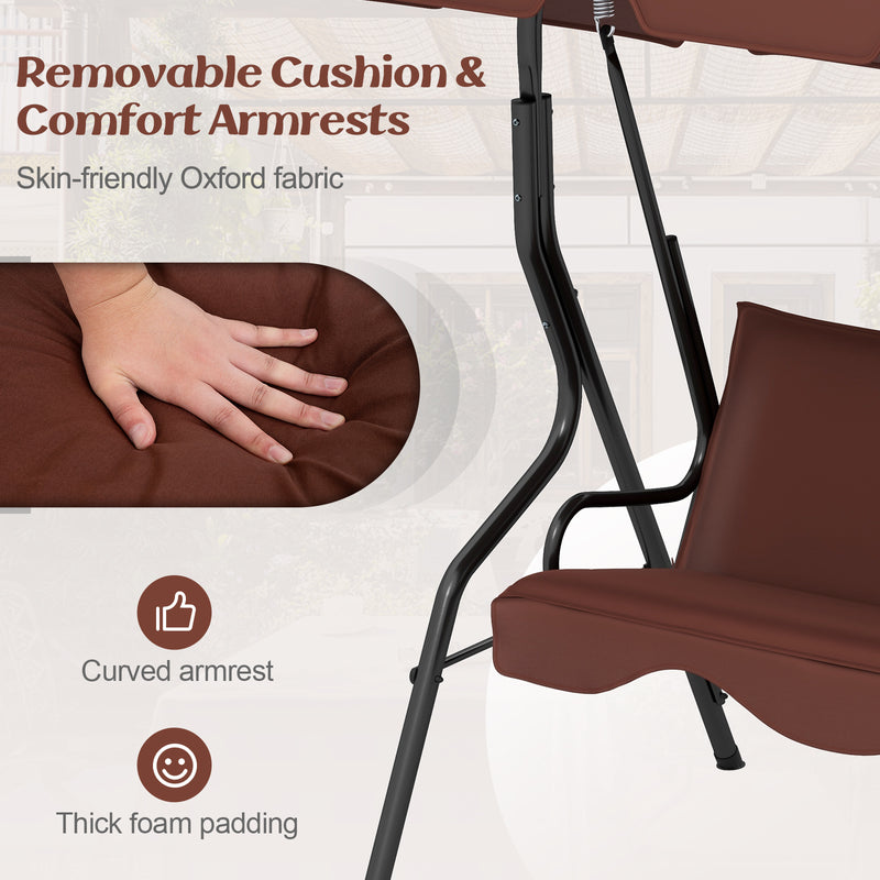 3 Seats Patio Canopy Swing-Brown