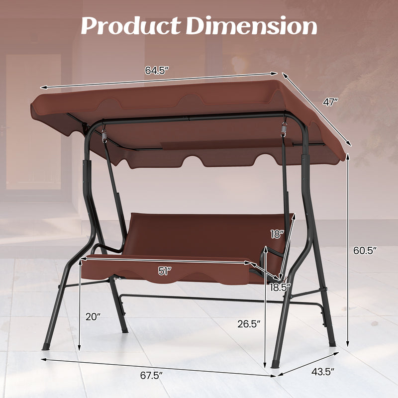 3 Seats Patio Canopy Swing-Brown