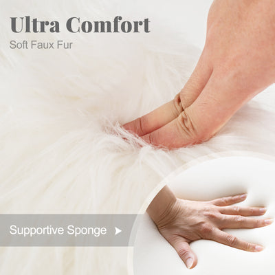 Faux Fur Vanity Stool Chair with Metal Legs for Bedroom and Living Room-White