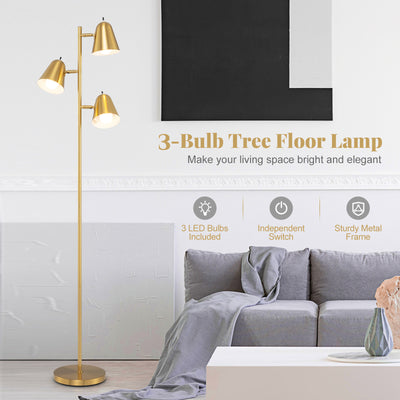 64 Inch 3-Light LED Floor Lamp Reading Light for Living Room Bedroom-Golden