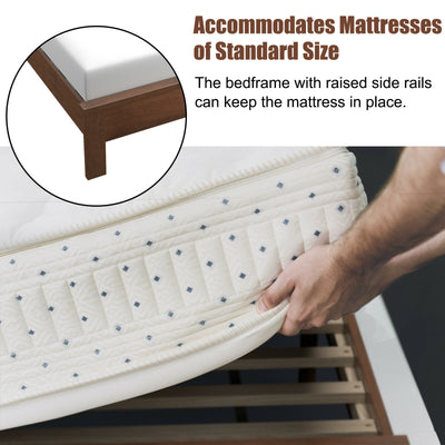 Queen Size Bed Frame Platform Slat High Headboard Bedroom with Rubber Wood Leg-Walnut