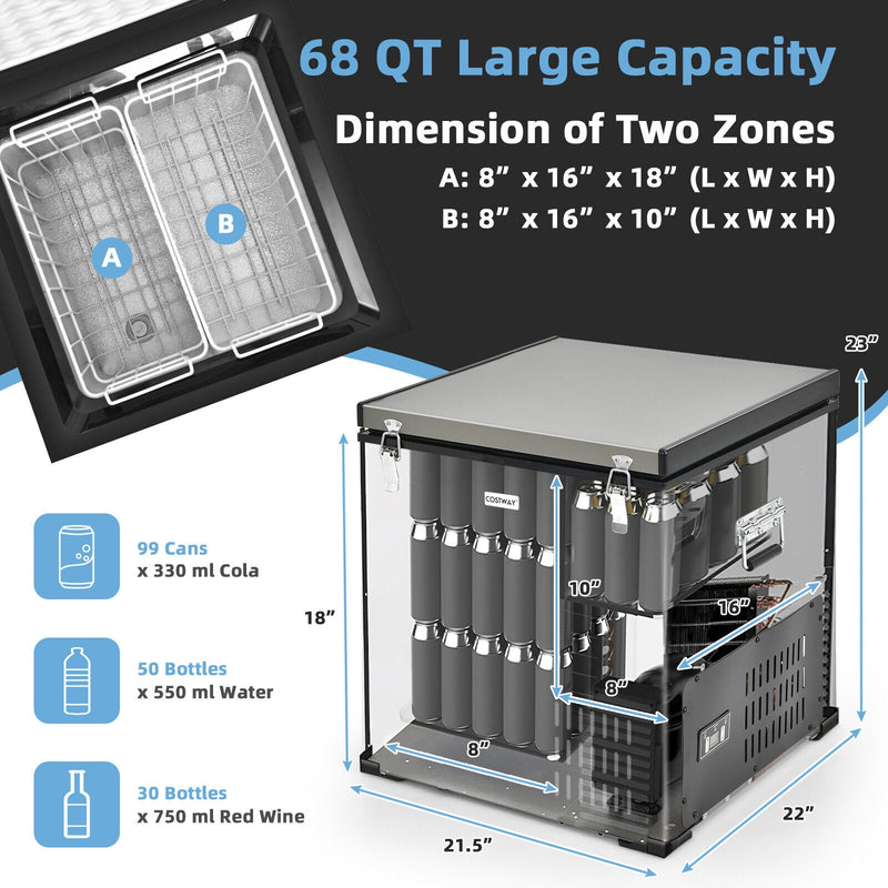 *68 Quart Portable Car Refrigerator with DC and AC Adapter - S