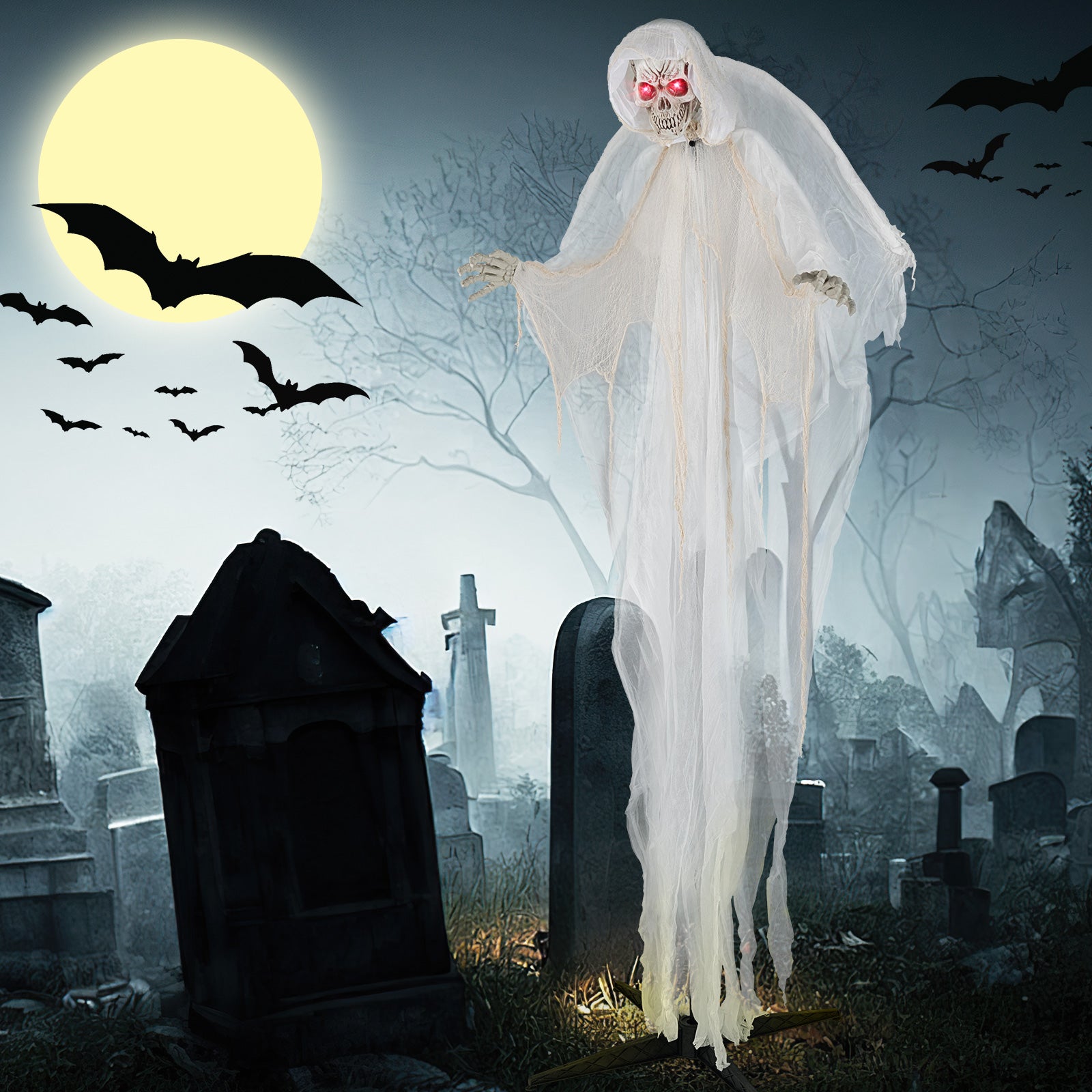 8.3 ft Halloween Standing Haunted Angel with Lighted Eyes and Automati