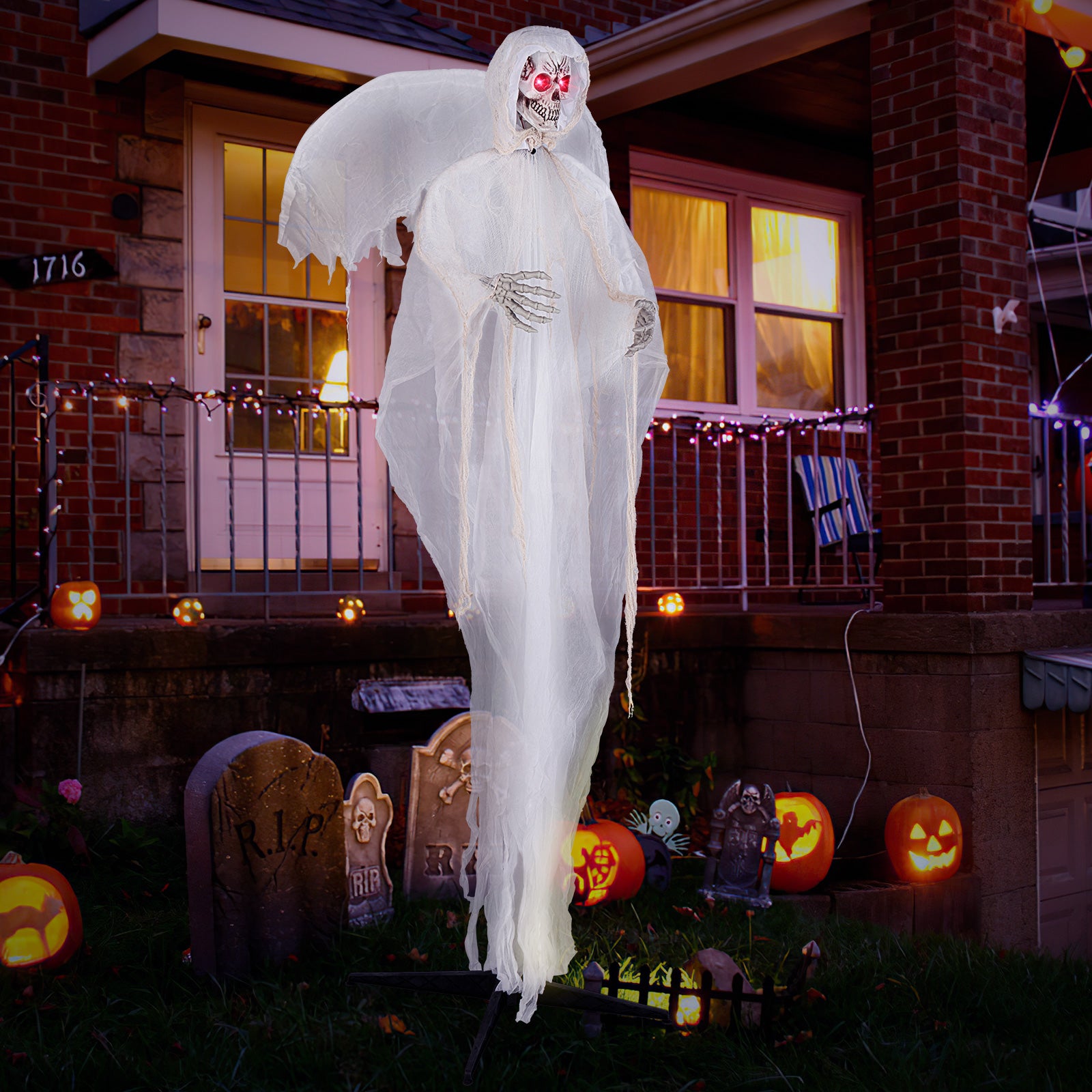 8.3 ft Halloween Standing Haunted Angel with Lighted Eyes and Automati