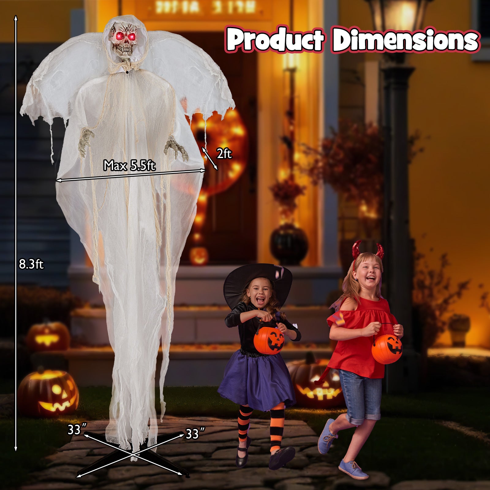 8.3 ft Halloween Standing Haunted Angel with Lighted Eyes and Automati