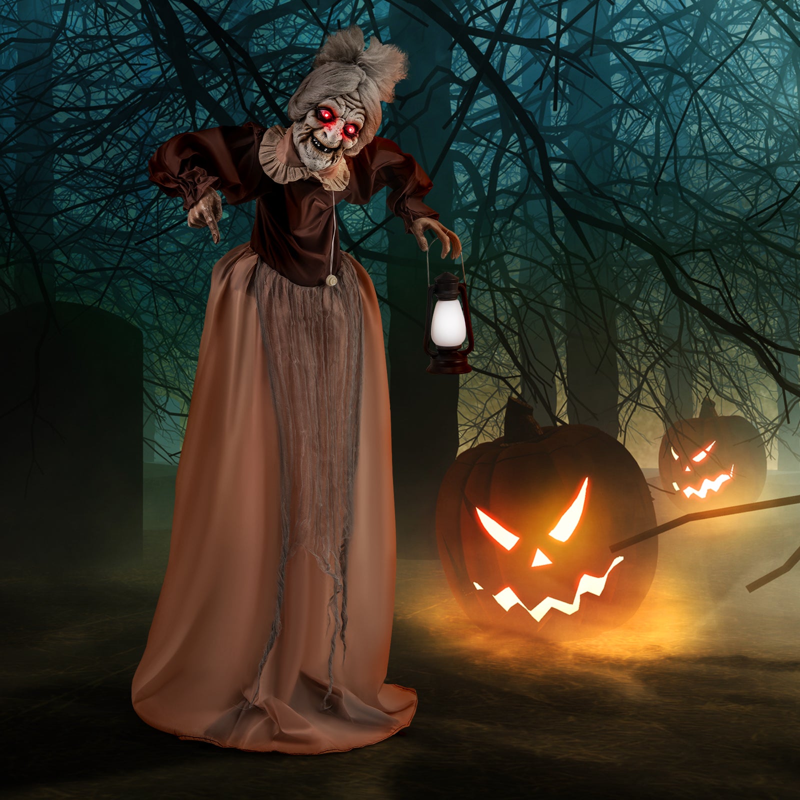 Life-Size Halloween Animatronic Moving and Talking Old Lady Hag Prop ...