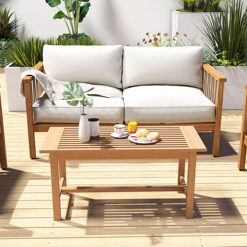 Patio Coffee Table 36 Inch Rectangular Outside Side Table with Slatted