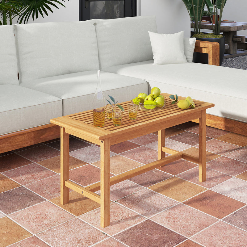 Patio Coffee Table 36 Inch Rectangular Outside Side Table with Slatted