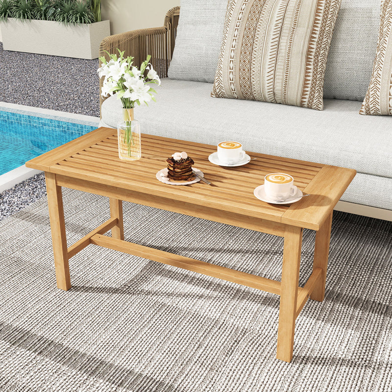 Patio Coffee Table 36 Inch Rectangular Outside Side Table with Slatted