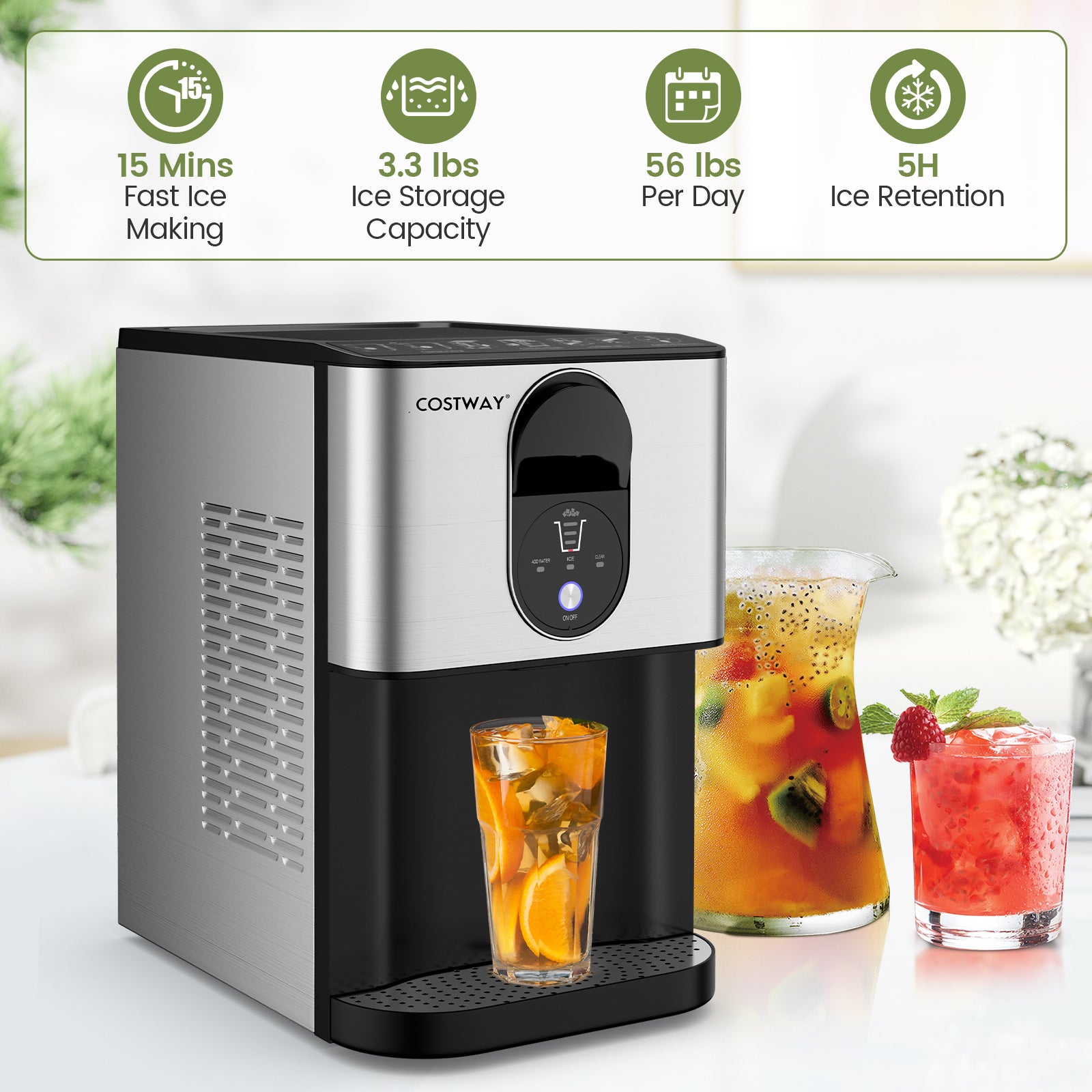 Self Dispensing Nugget Ice Maker Countertop with Soft Chewable Pellet