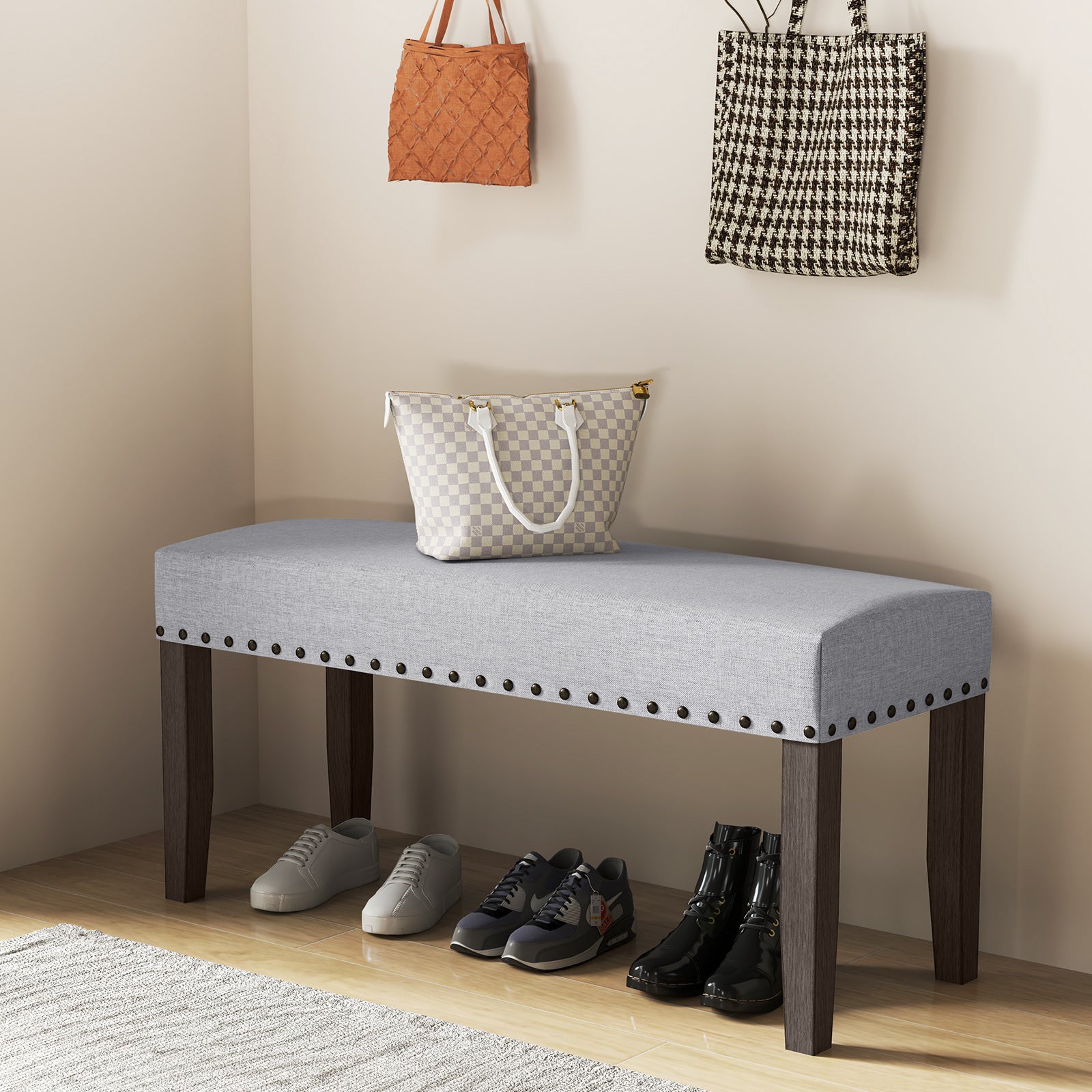 Grey Entry Bench 42.5 Inch Upholstered Entryway Bench End of Bed Bench-Gray
