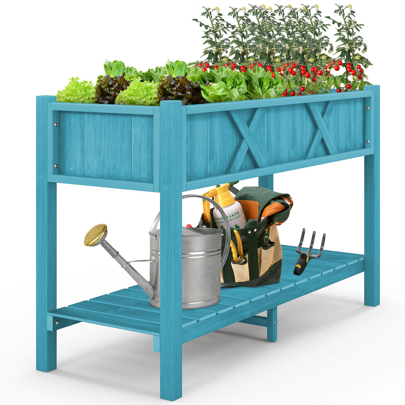 Poly Wood Elevated Planter Box with Legs Storage Shelf Drainage Holes-