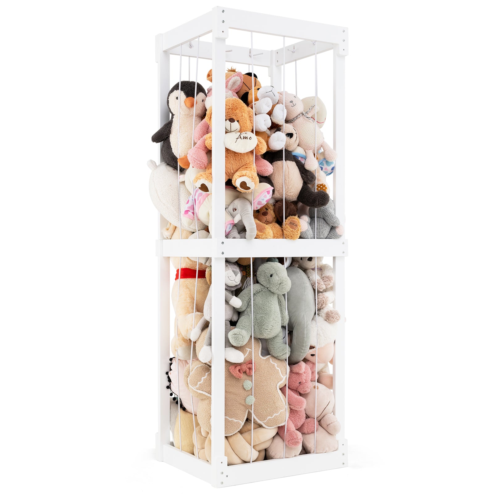 300L Large Stuffed Animal Storage with Open Top and Elastic Cords-Whit