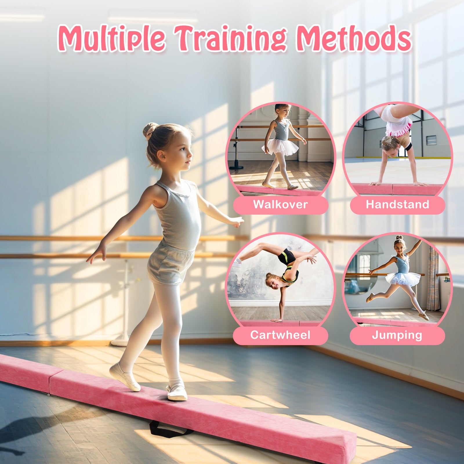 Folding Balance Beam with Solid Wood Base and Anti-slip Bottom-Light P