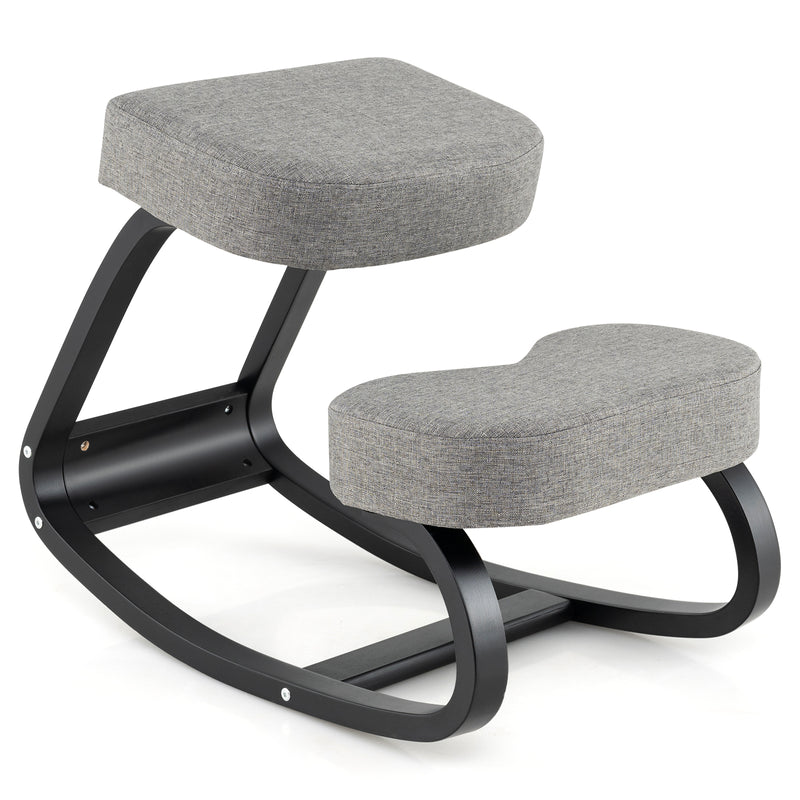 Wooden Ergonomic Rocking Kneeling Backless Chair with Padded Cushion-G