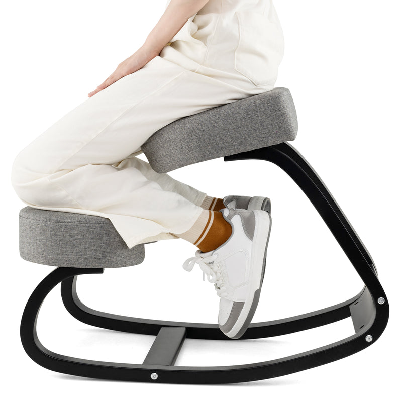 Wooden Ergonomic Rocking Kneeling Backless Chair with Padded Cushion ...