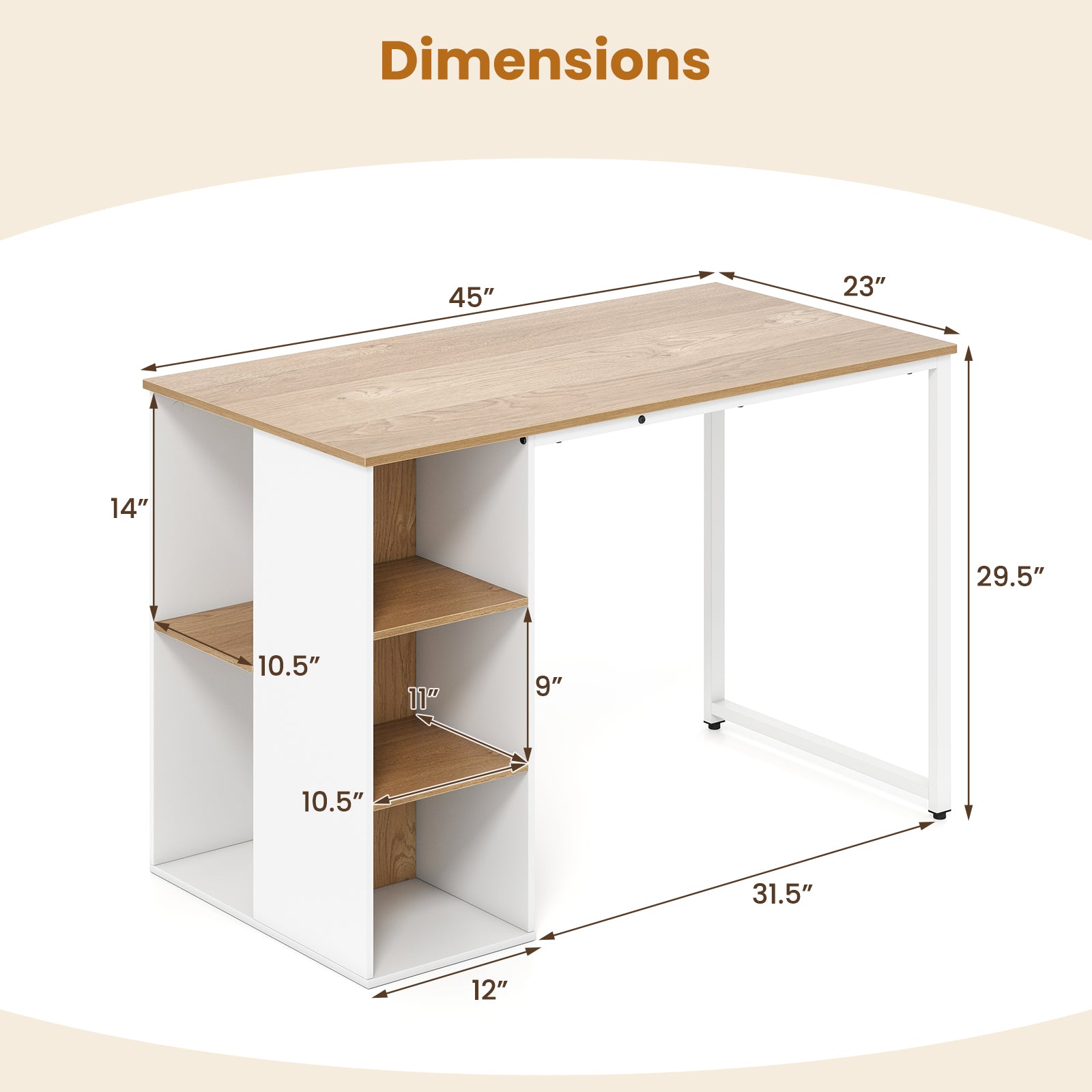 45 Inch Desk 45 Inch Computer Desk with 5 Storage Compartments and Metal Frame