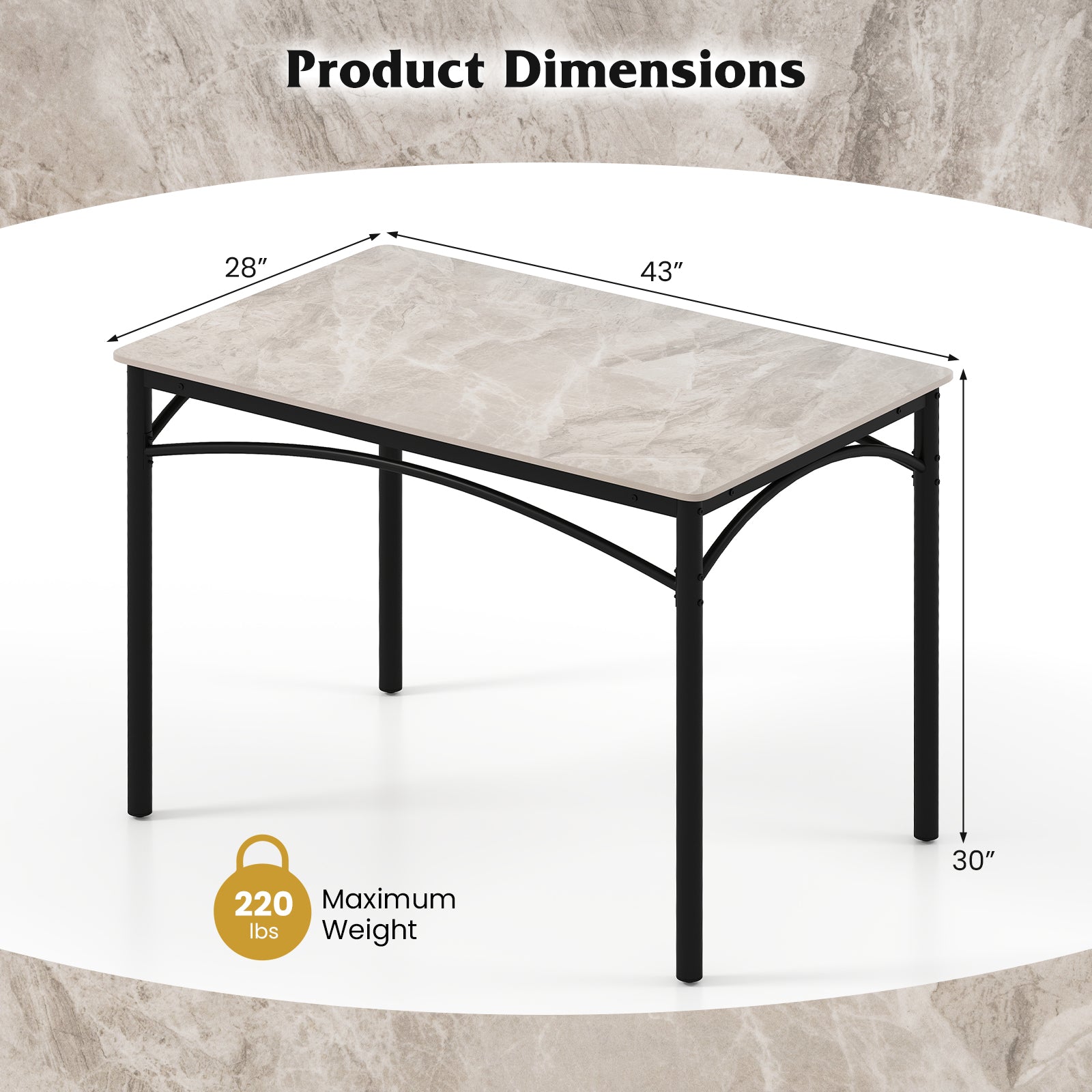 Rectangular Modern Sintered Stone Dining Table for 4 People-Grey