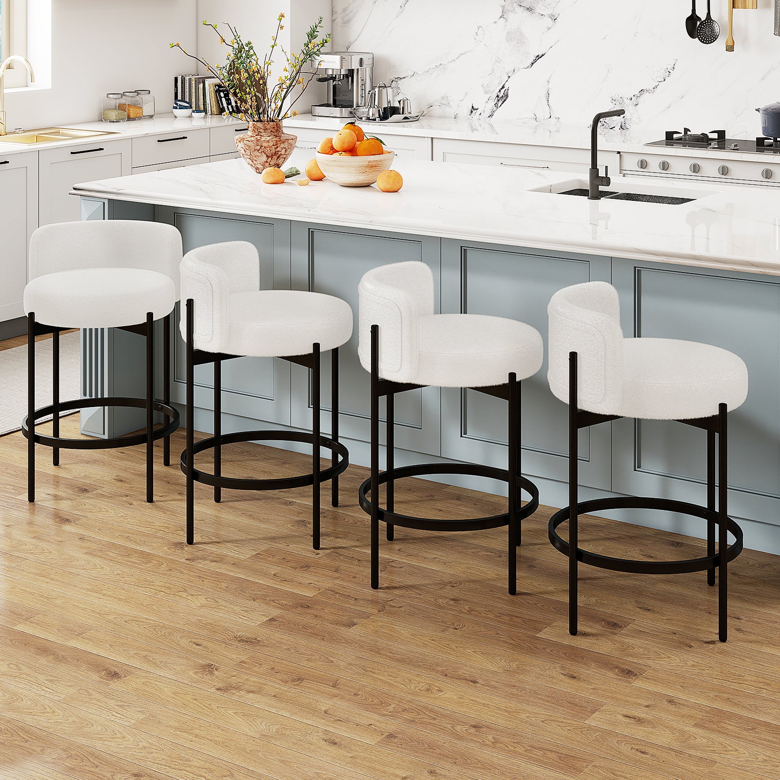 24 Inch Boucle Counter Stools Set of 4 with Curved Backrest | Relaxacare