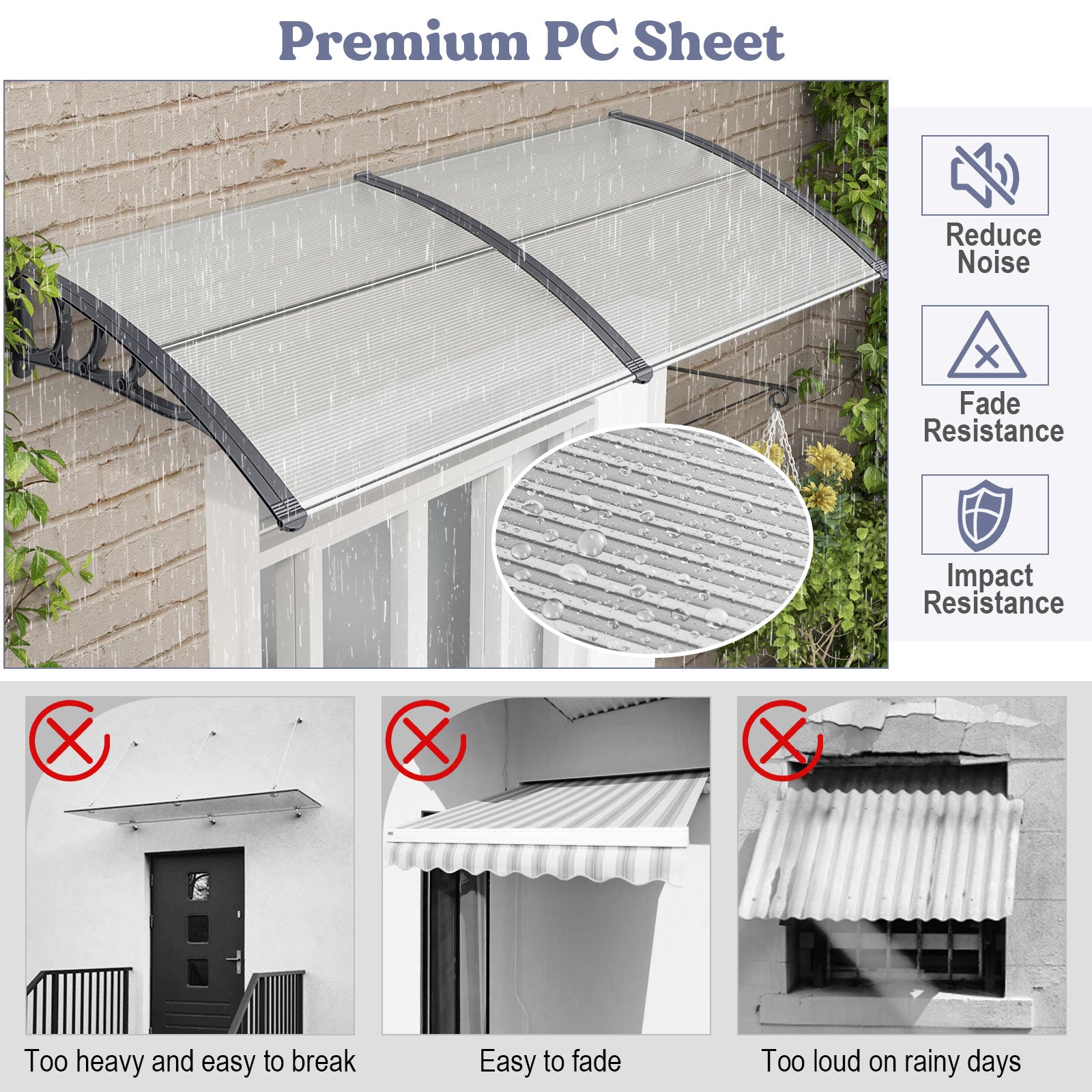 Outdoor Front Door Patio Overhang Awning for Sunlight Rain Snow Wind P