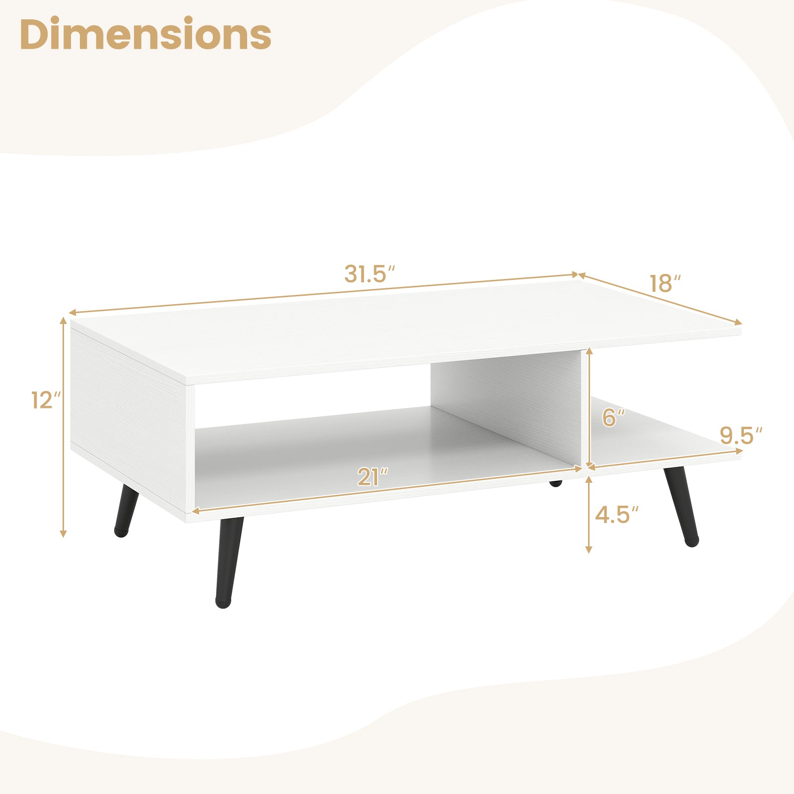Mid Century Modern Rectangle Coffee Table 2-Tier Accent Table with 2 O