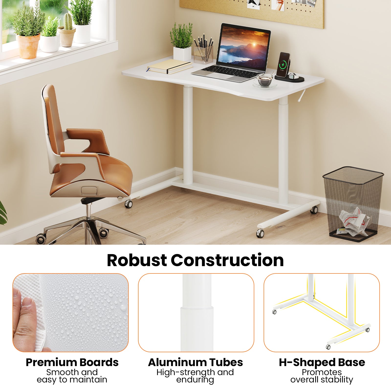 Height Adjustable Computer Desk Sit to Stand Rolling Table