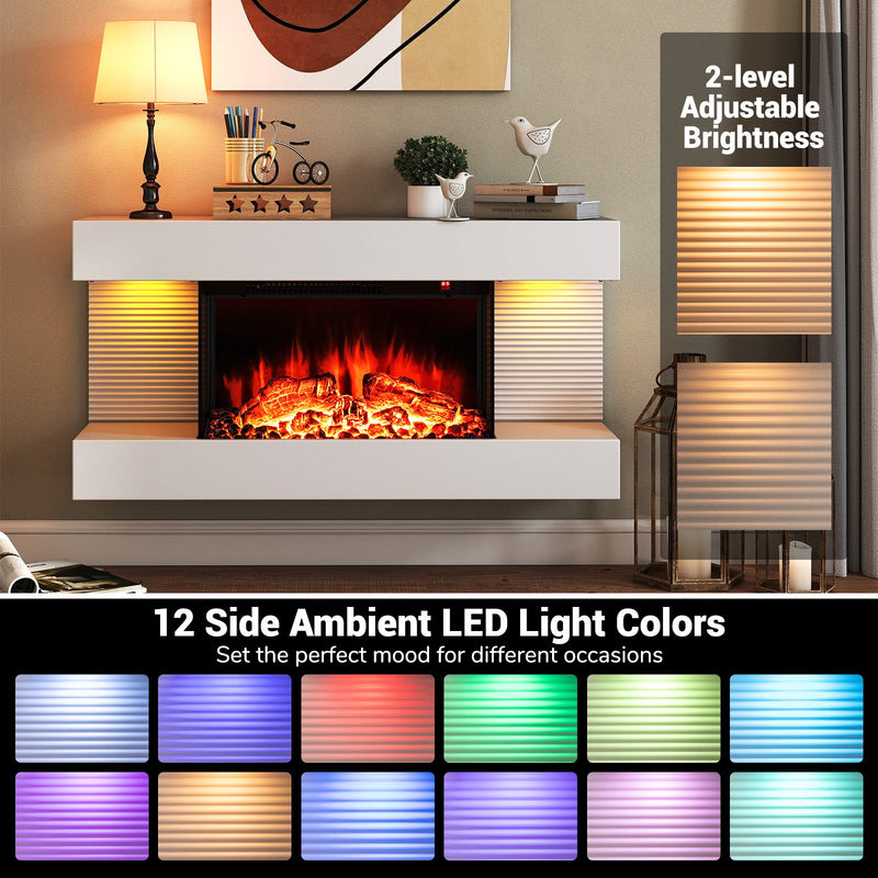 18/36 Inch 3-Sided Wall Mounted Electric Fireplace with 32/50 Inch Wide Floating Mantle-32 Inch
