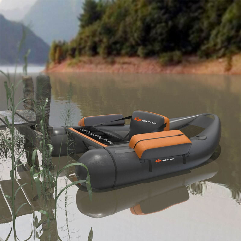 *Inflatable Fishing Float Tube with Pump Storage Pockets and Fish Ruler - Gray