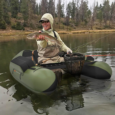 *Inflatable Fishing Float Tube with Pump Storage Pockets and Fish Ruler - Green