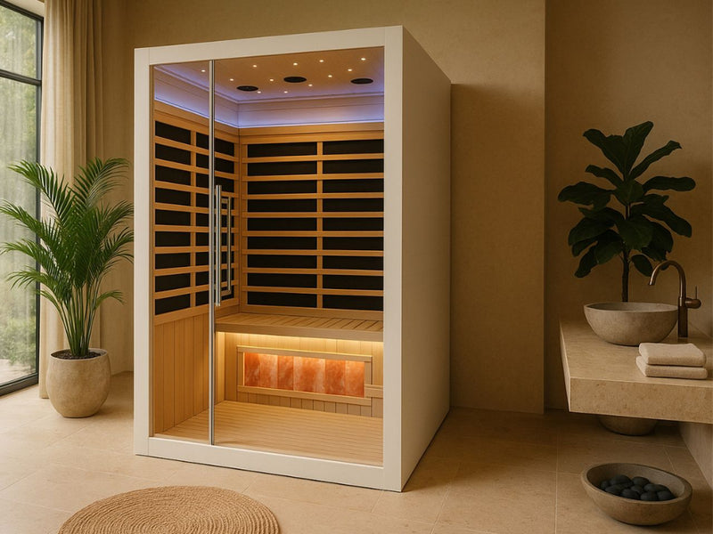 PREORDER OCTOBER 2025 *NEW 2025 Model* Icomfort 2 person Low EMF Infrared Sauna with Himalayan Salt Bar IC43-1860-White