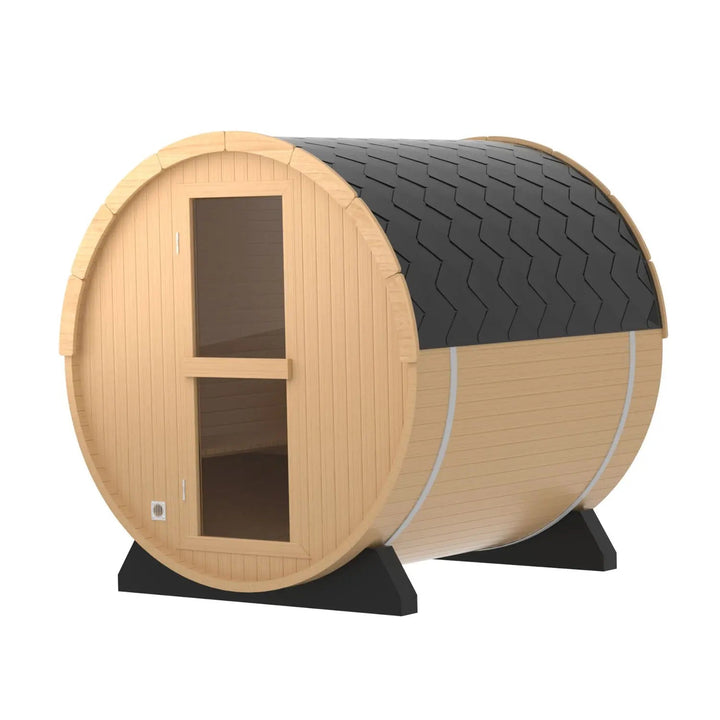 4 Person Outdoor Barrel Sauna, Hemlock Traditional Steam Barrel Sauna Kit with Half-viewing Window HELIUS