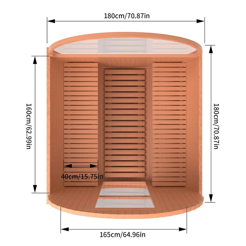 4 Person Outdoor Barrel Sauna, Patchwork Red Cedar Traditional Steam Barrel Sauna Kit with Half-viewing Window HELIUS