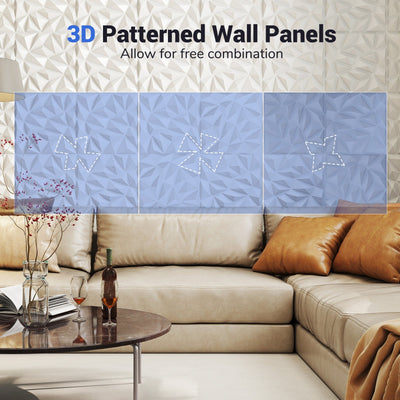 20-Pack 3D Wall Panels with Decorative Diamond Patterns-White