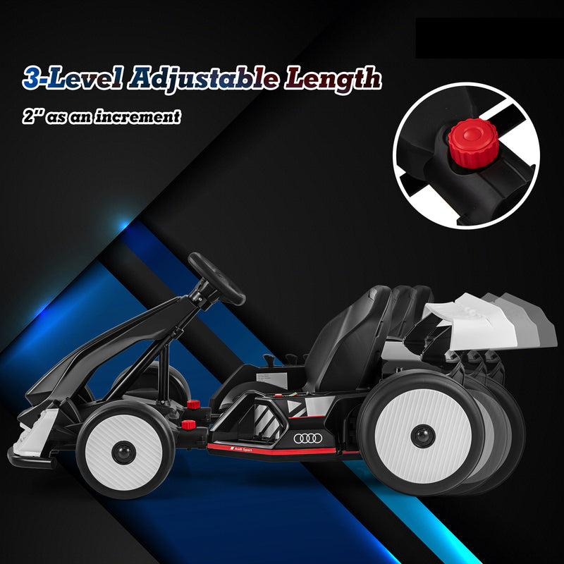 24V Kids Go Kart Licensed Audi Adjustable Ride on Racing Toy with Horn-Black & White