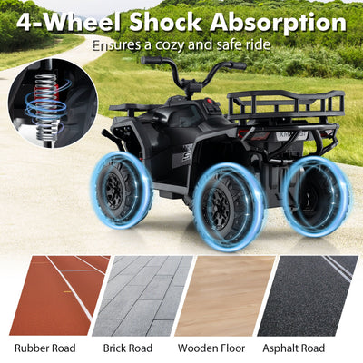 24V Kids Ride on Electric ATV Quad Car with Realistic Sounds and  LED Lights-Black