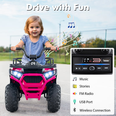 24V Kids Ride on Electric ATV Quad Car with Realistic Sounds and  LED Lights-Pink