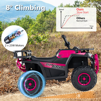 24V Kids Ride on Electric ATV Quad Car with Realistic Sounds and  LED Lights-Pink