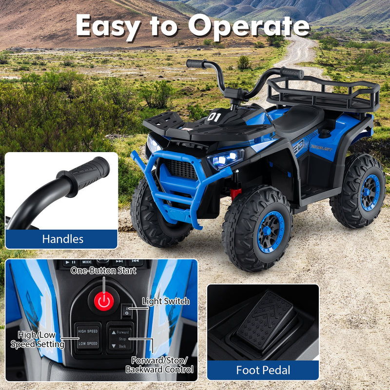 24V Kids Ride on Electric ATV Quad Car with Realistic Sounds and  LED Lights-Navy