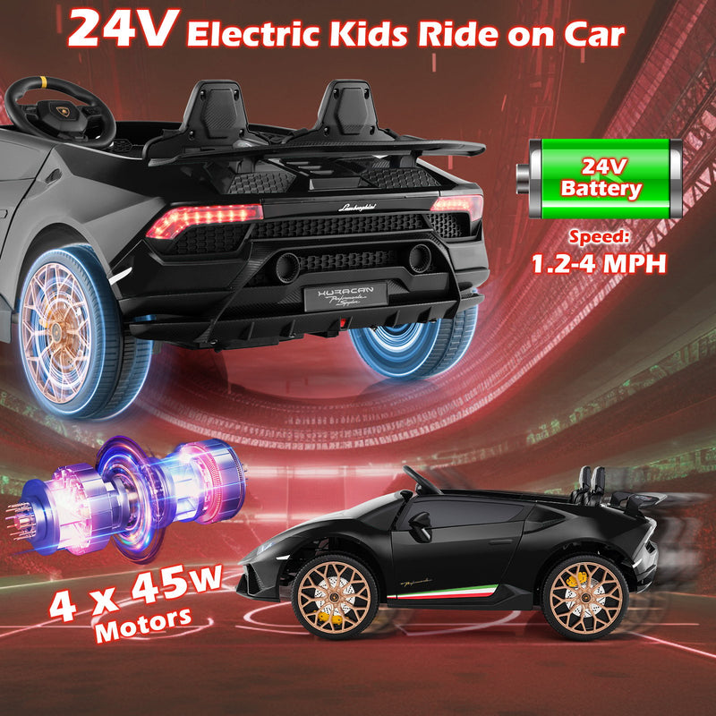 24V Ride-on Car for Kids 4WD 2-Seater Licensed Lamborghini Electric Vehicles with Music-Black