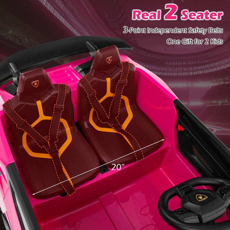 24V Ride-on Car for Kids 4WD 2-Seater Licensed Lamborghini Electric Vehicles with Music-Pink