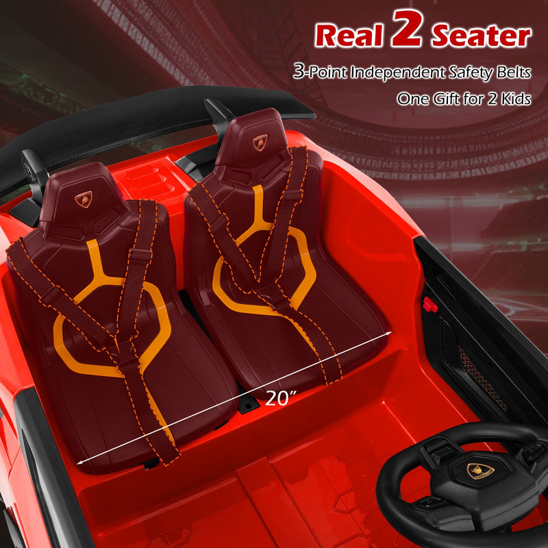 24V Ride-on Car for Kids 4WD 2-Seater Licensed Lamborghini Electric Vehicles with Music-Red