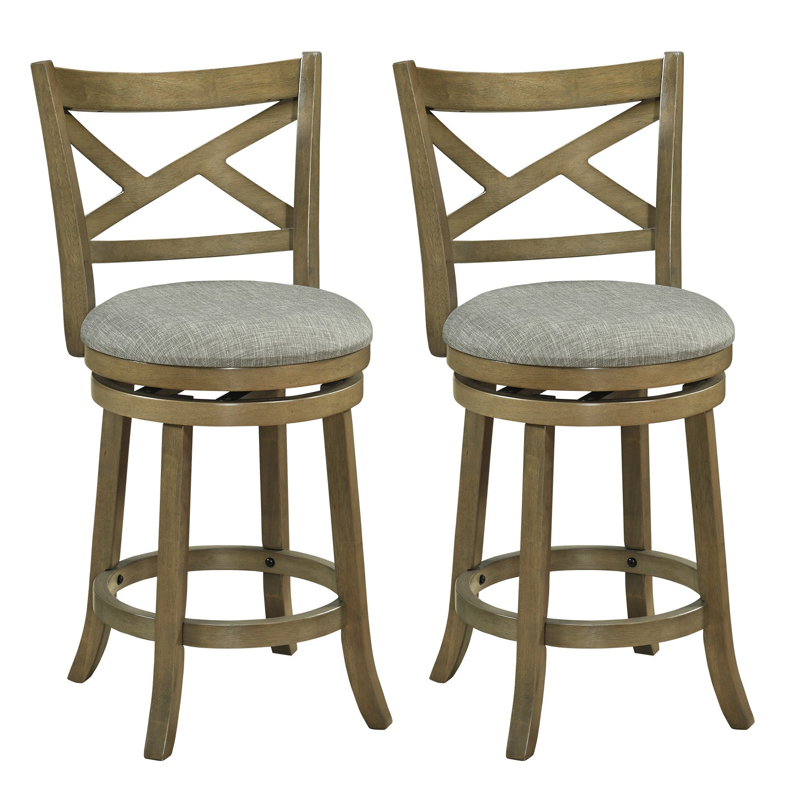 25/30 Inch Swivel Bar Stools Set of 2 with Backrests and Wood Frame-25