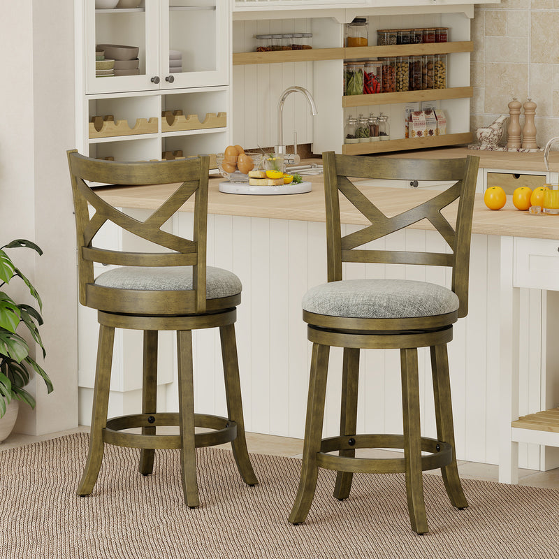 25/30 Inch Swivel Bar Stools Set of 2 with Backrests and Wood Frame-25