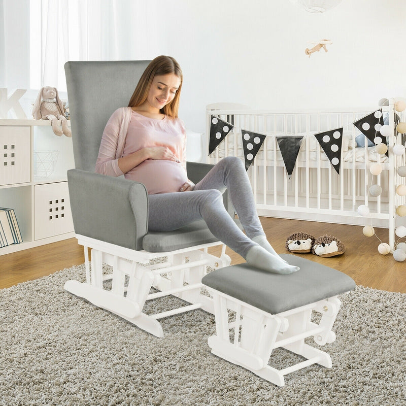 Baby Nursery Relax Rocker Rocking Chair Glider & Ottoman Set-Gray