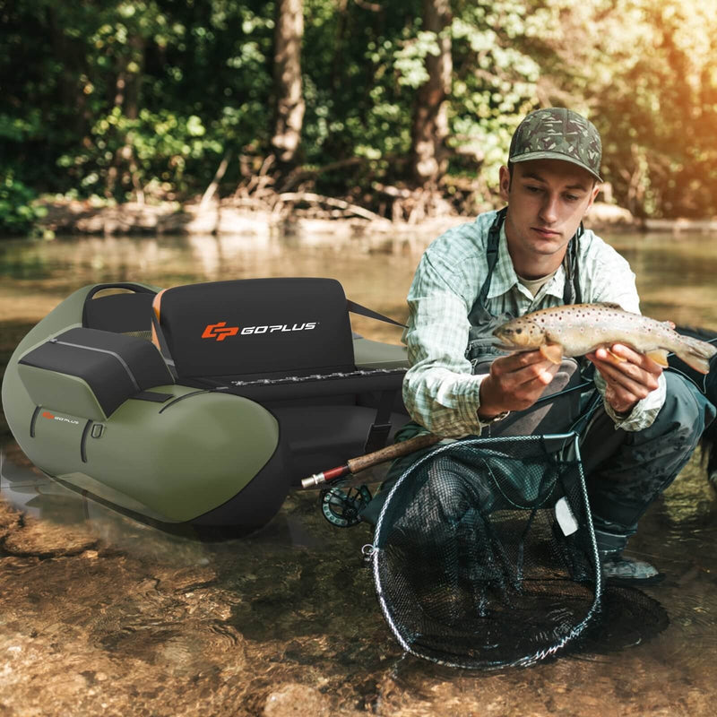 *Inflatable Fishing Float Tube with Pump Storage Pockets and Fish Ruler - Green